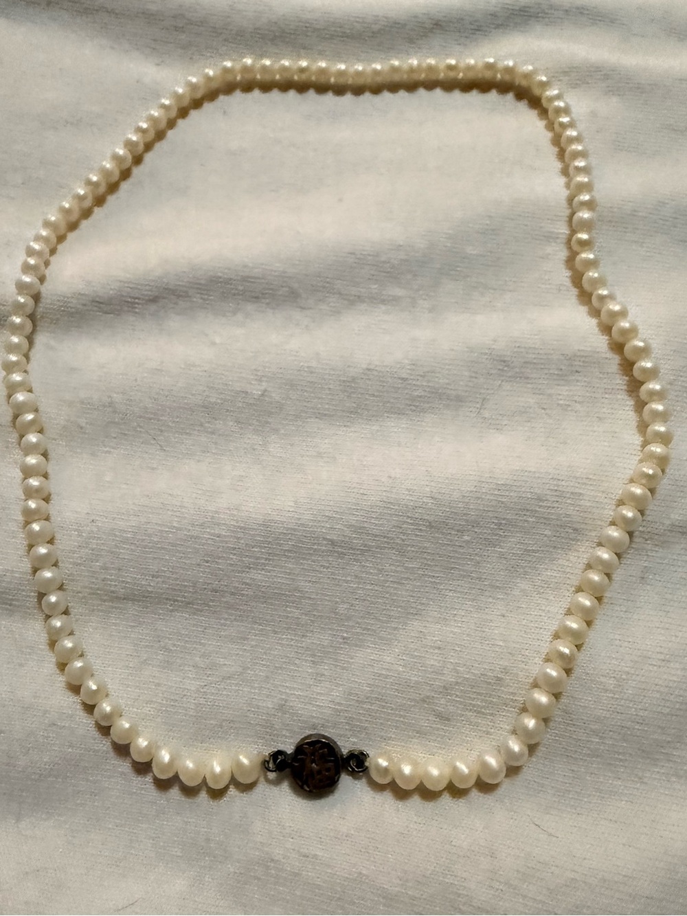 Vintage Real Pearl Choker Necklace S925 Sterling Silver Fu Clasp 16 Inch